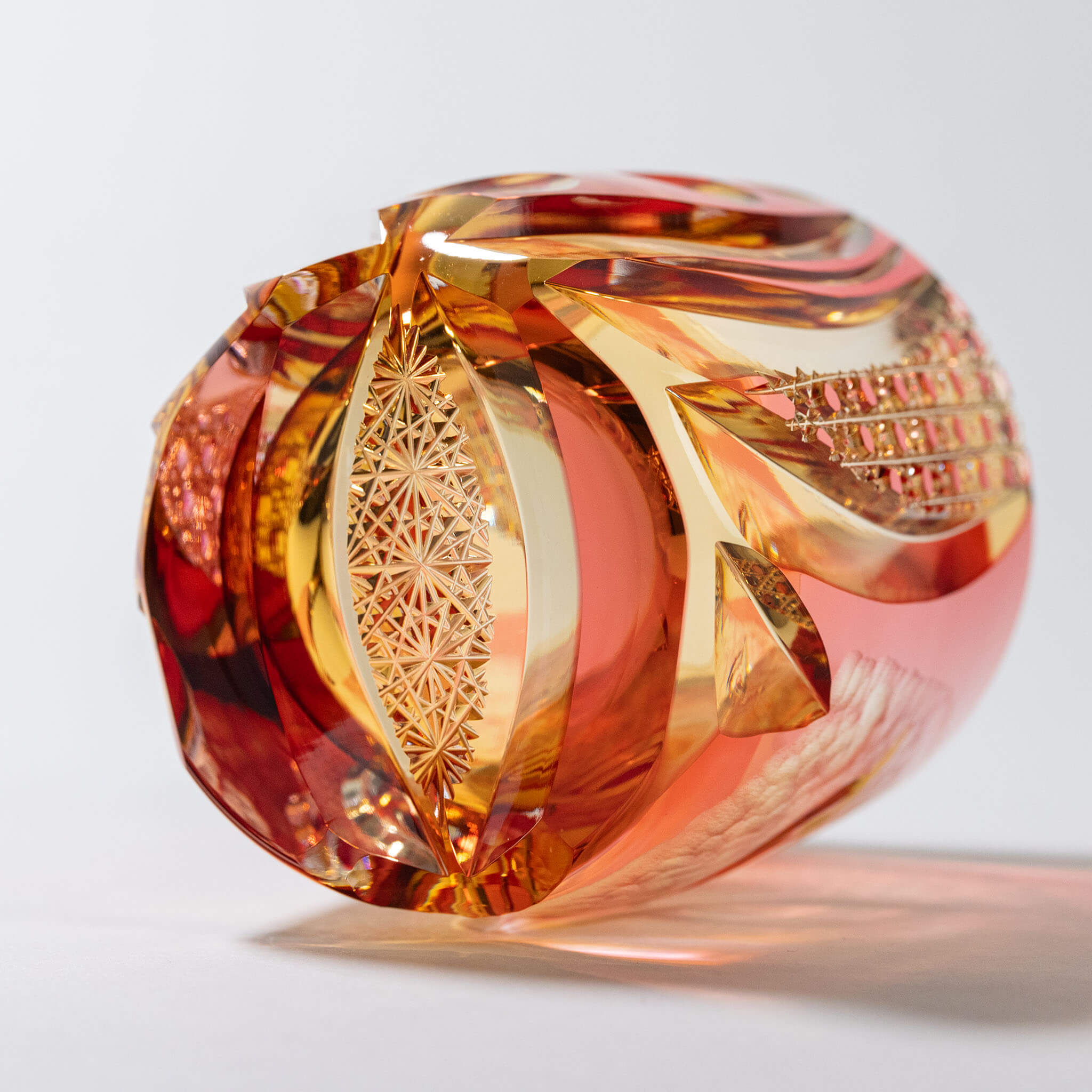 Edo Kiriko Rock Glass by Junichi Nabetani - Guardian Owl Amber 260ml