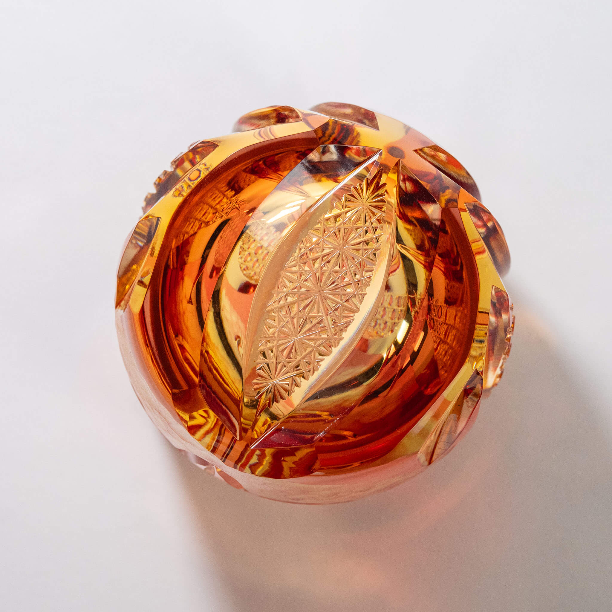 Edo Kiriko Rock Glass by Junichi Nabetani - Guardian Owl Amber 260ml