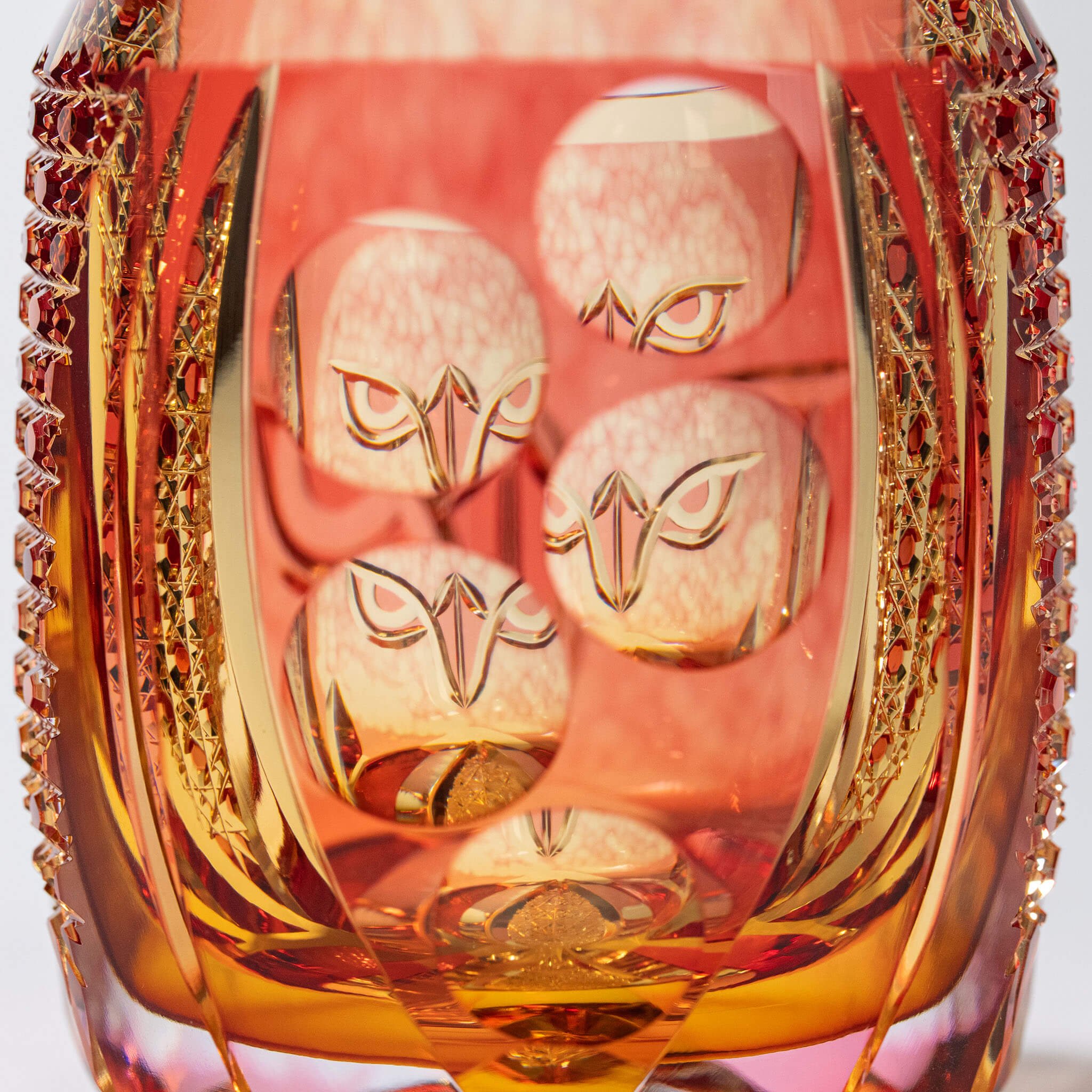 鍋谷淳一作 江戸切子ロックグラス ガーディアンオウルアンバー 260ml