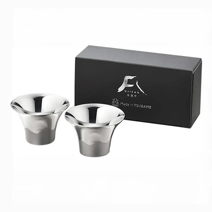 Fuji Sake Cup Set of 2 - Stainless Steel Gold and Silver