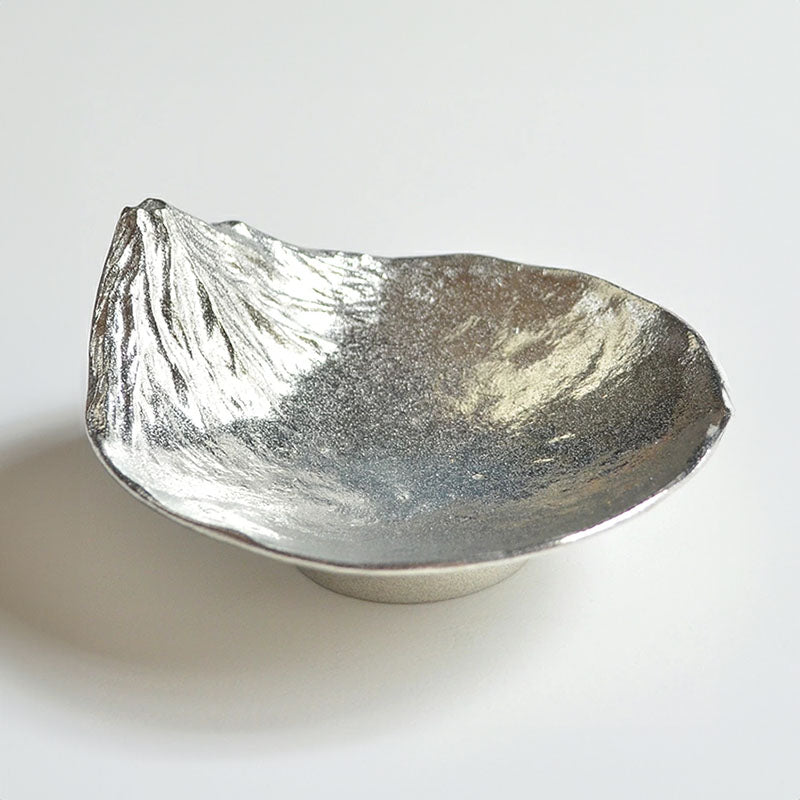 Side view of GINGADO Sakasafuji Tin Sake Cup, showing traditional sand-cast finish