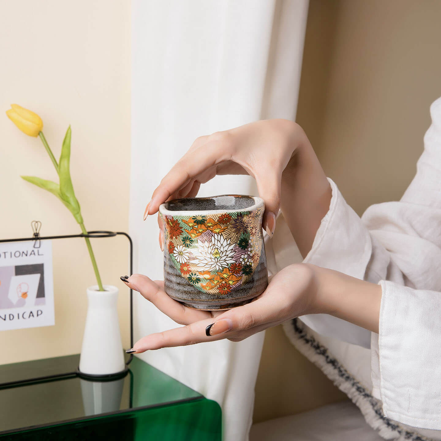 Hanazume Kutani Ware Teacup - Perfect Japanese Gift