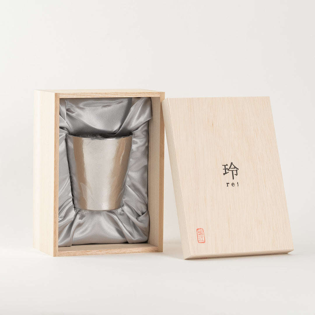 Silver titanium tumbler in Japanese gift box presentation