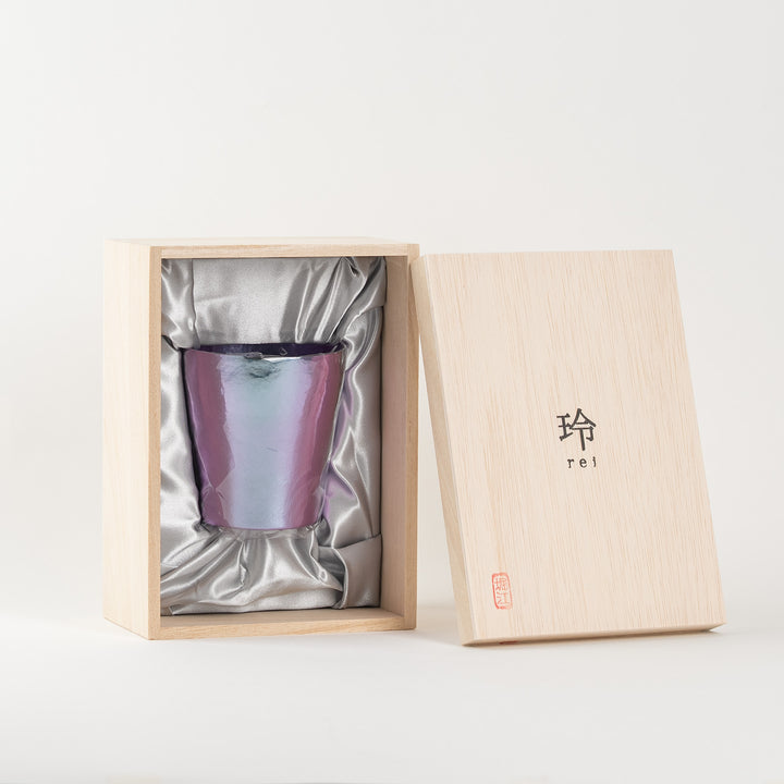 Rainbow titanium tumbler inside Japanese-style gift box