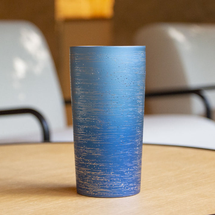 Front view of HORIE Ryou Series Double-Walled Titanium Tumbler - Blue 350ml