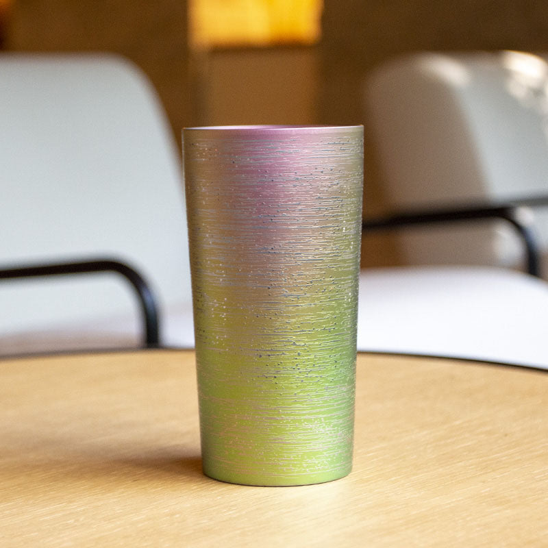 Front view of HORIE Ryou Series Double-Walled Titanium Tumbler - Pink Green