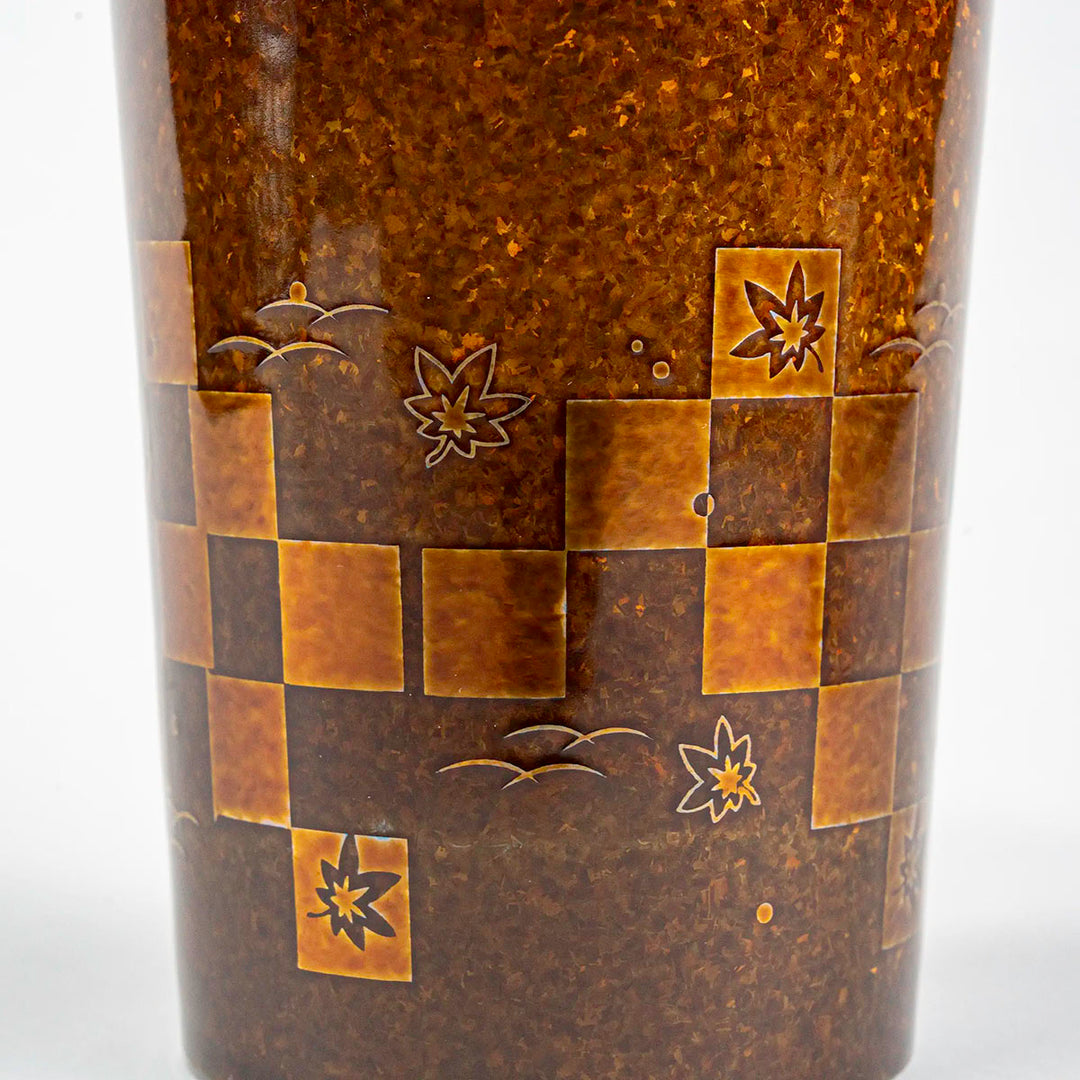 Close-up detail of the intricate pattern on the HORIE Sandalwood Series Double-Walled Titanium Tumbler, highlighting the unique hand-painted design.