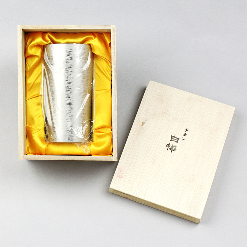 HORIE Shirakaba Series Double-Walled Titanium Tumbler - Silver, with bag packaging 350ml