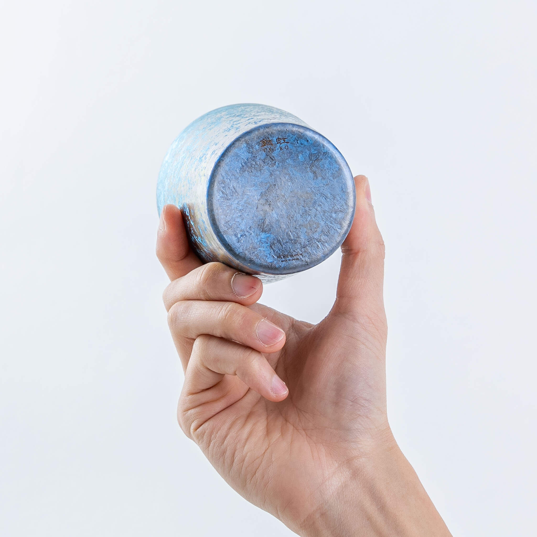 Bottom view of the HORIE Taiko blue titanium tumbler