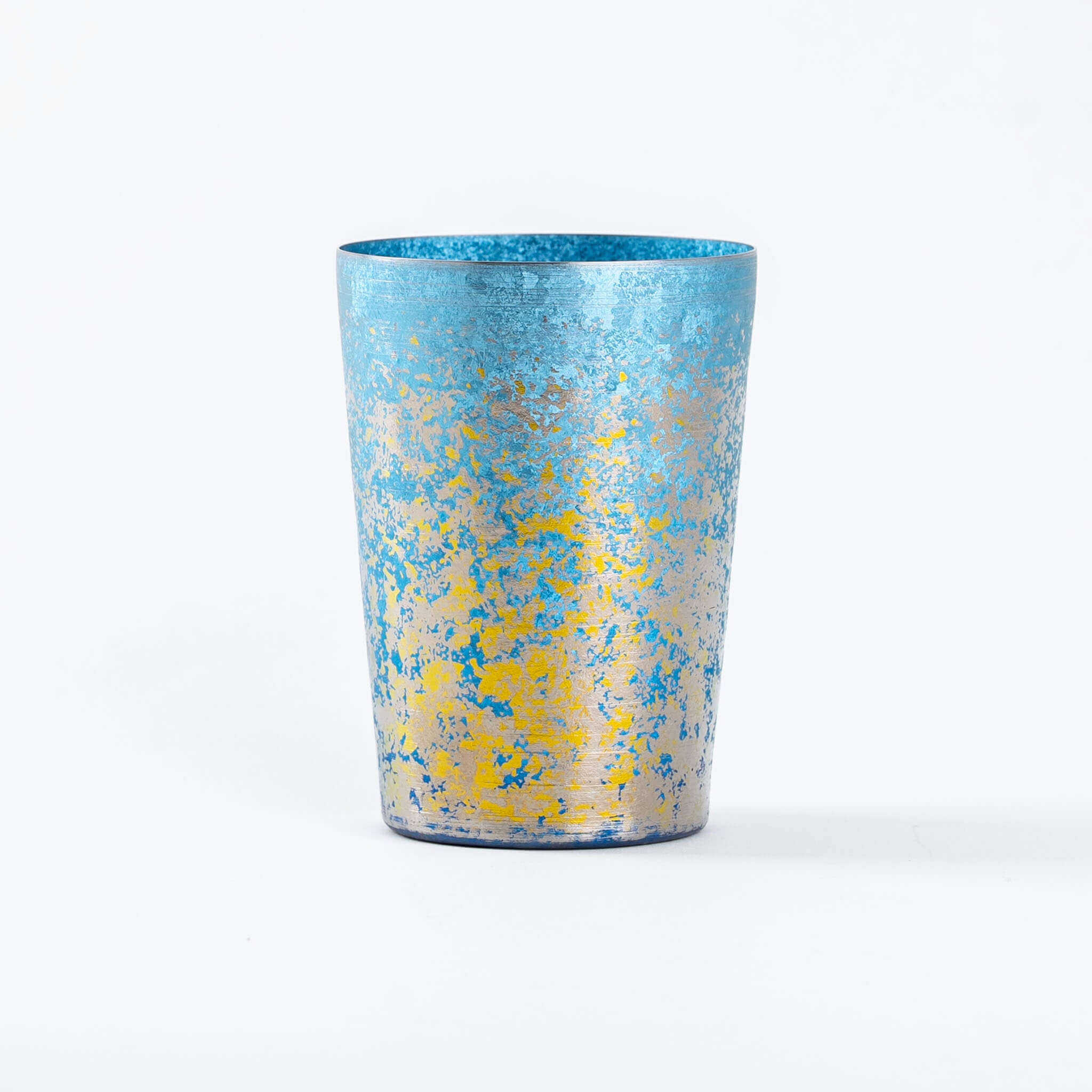 Front view of HORIE Taiko blue pure titanium double-wall tumbler, 400ml