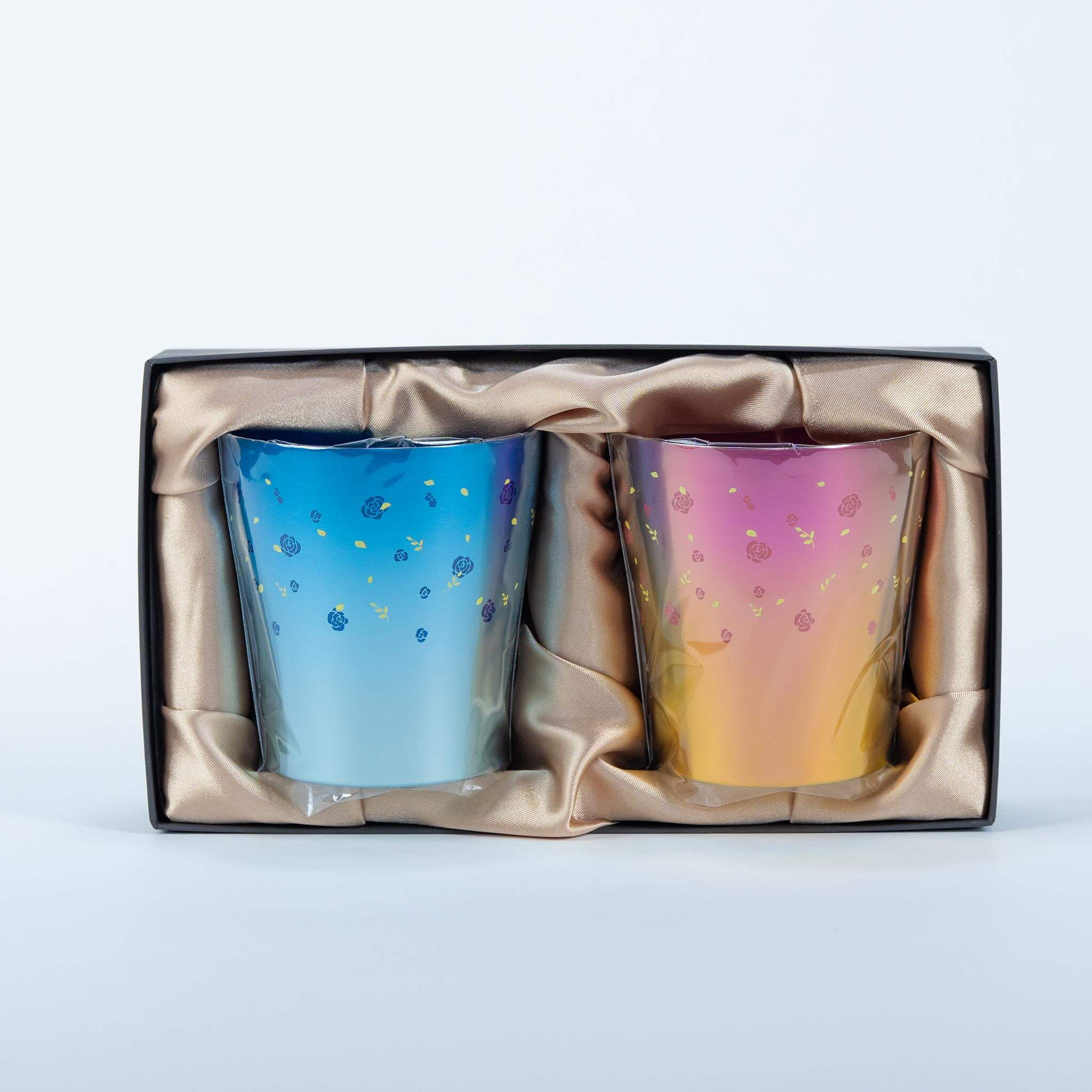 HORIE Hana Series 250ml blue and pink titanium tumbler pair in a gift box
