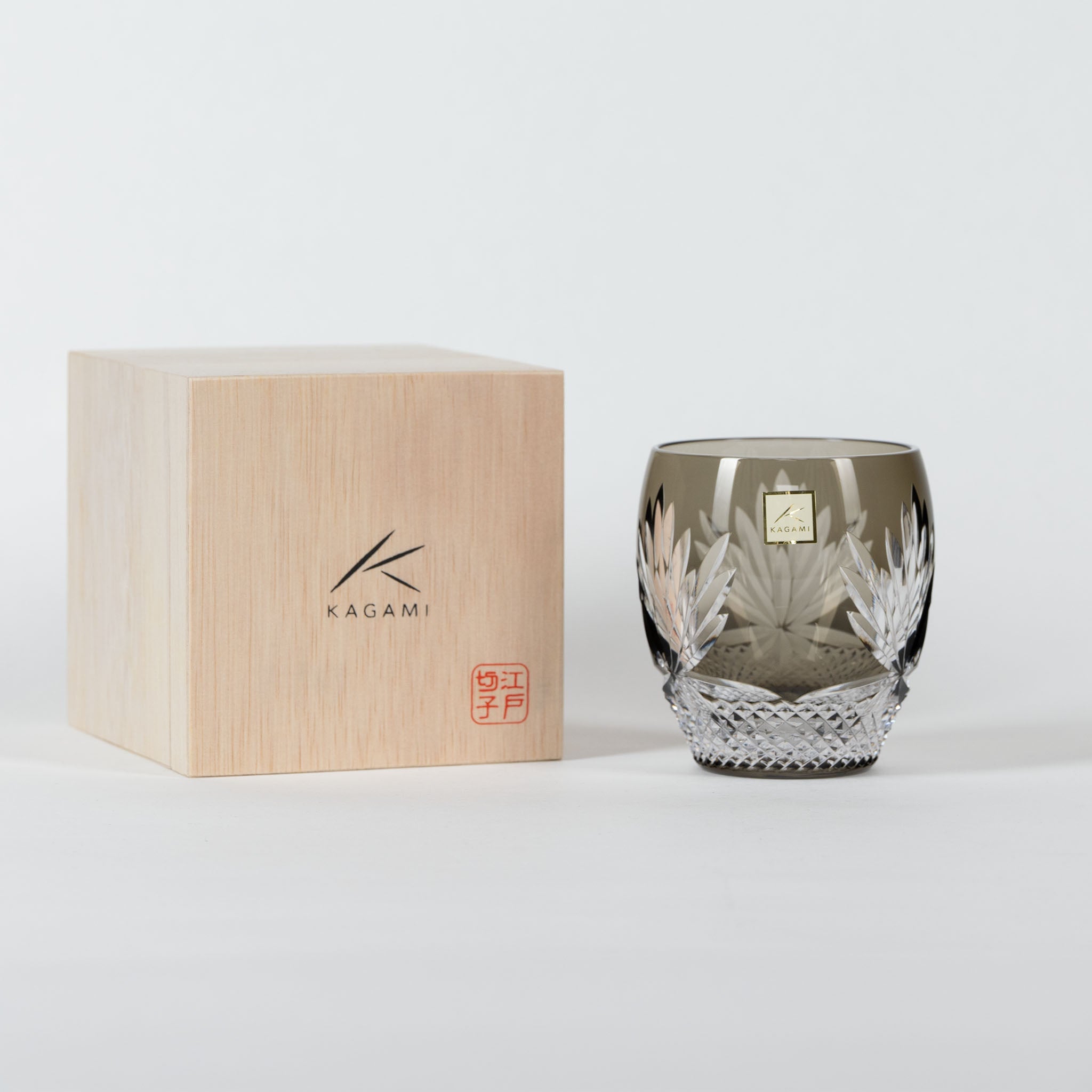 KAGAMI Edo Kiriko Rock Glass | Queen of the Night Charcoal Grey KAGAMI