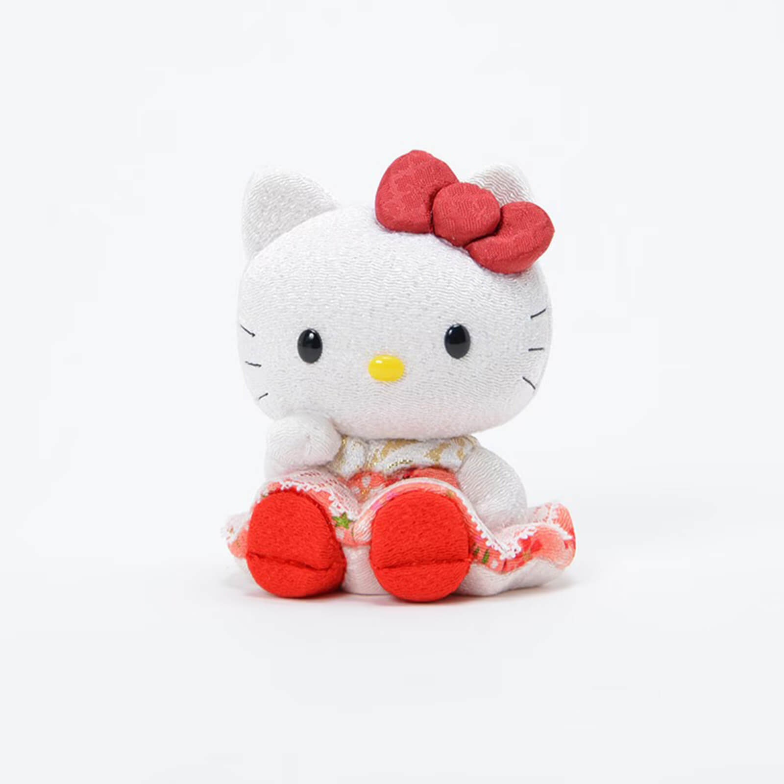 Red Hello Kitty Seated Lucky Cat Lace Kimono Figure - kyotolux