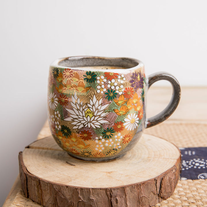 Kutani mug with bouquet design, Japanese gift.