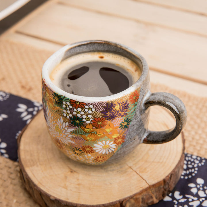 Kutani bouquet mug, Japanese souvenir.