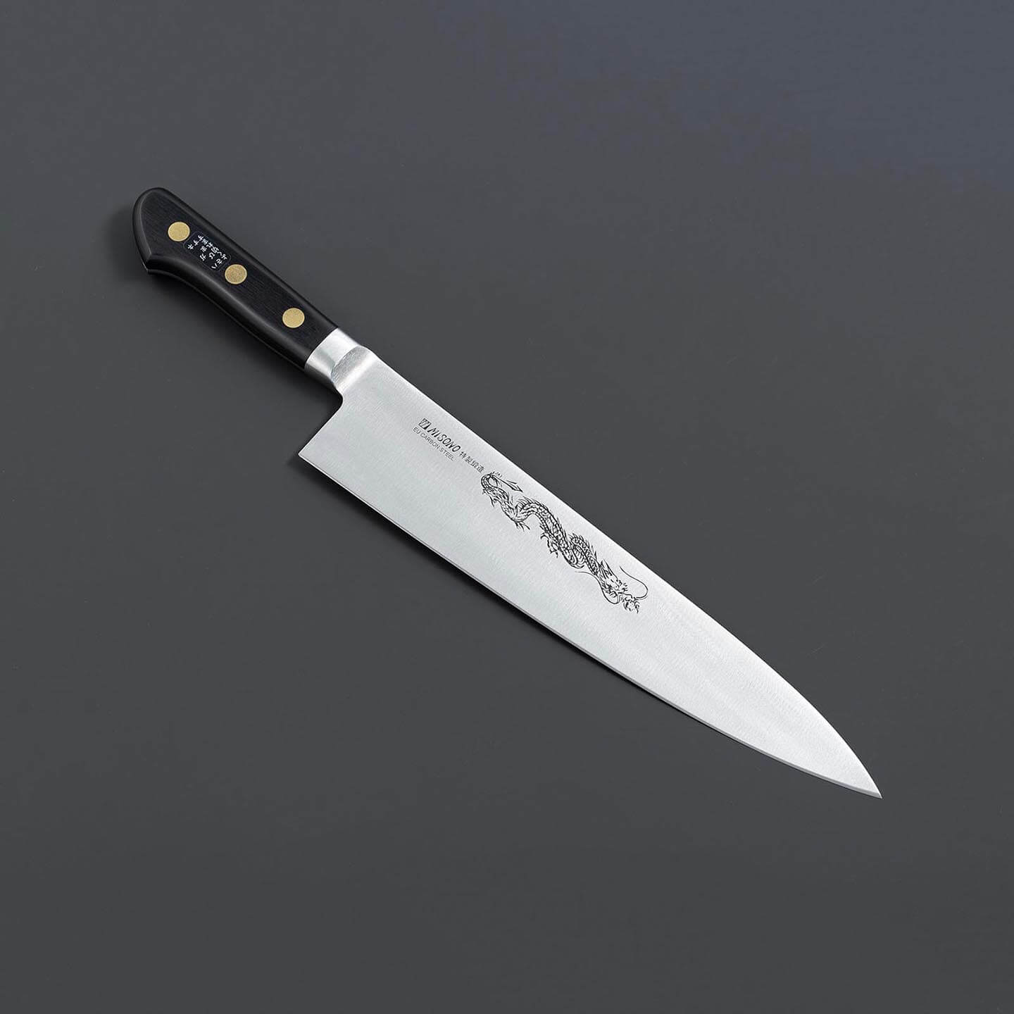 Misono 270mm gyuto Japanese chef knife in Swedish carbon steel with dragon engraving