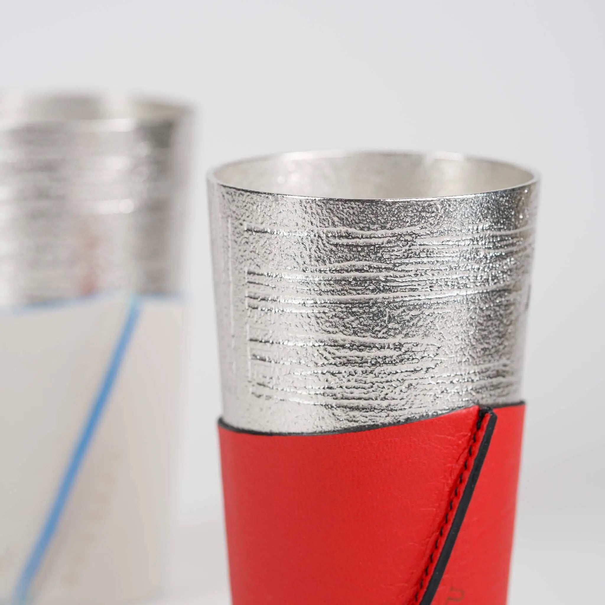 Nousaku Tin Beer Tumbler Set - Birch Bark Texture & Leather Sleeves KyotoLux
