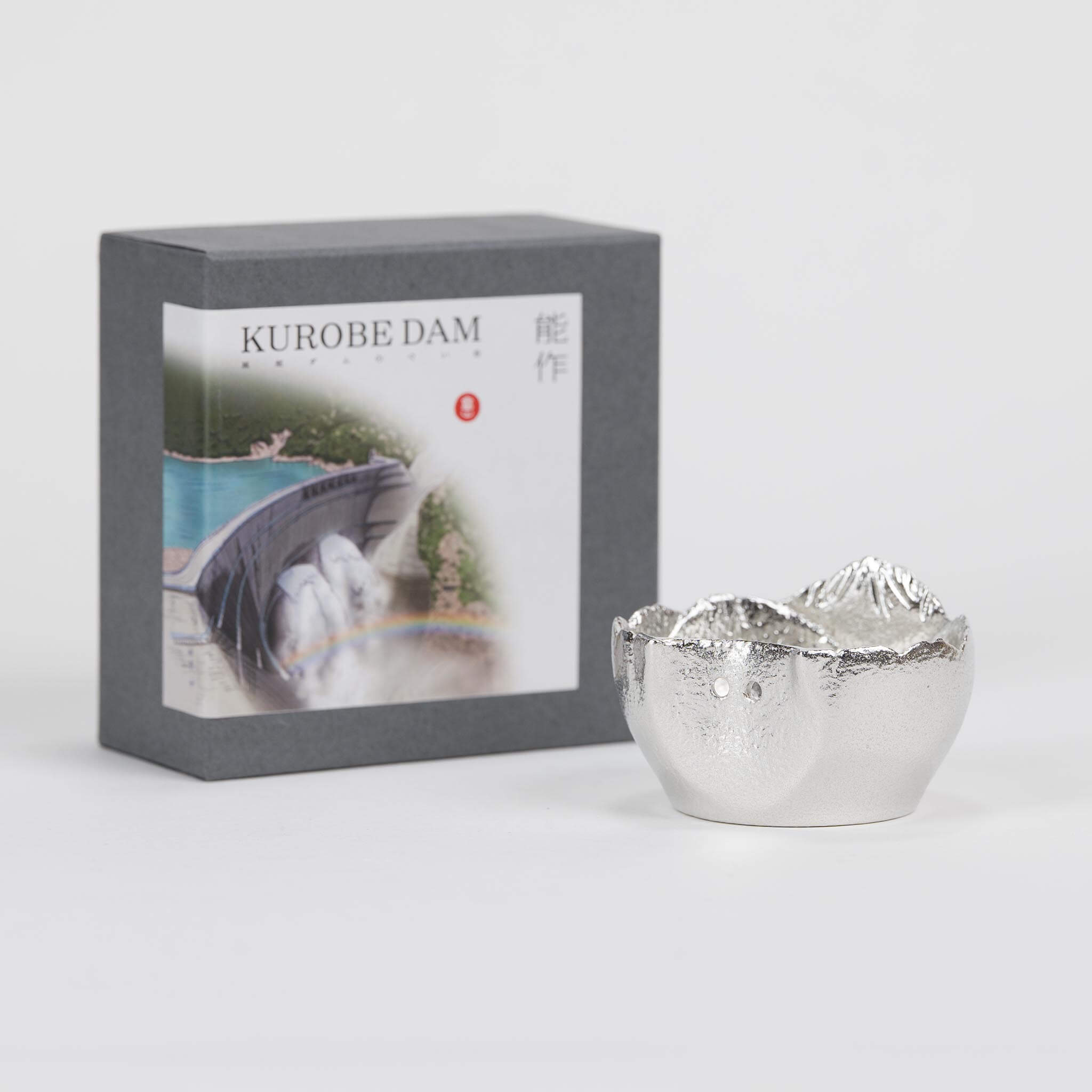 Nousaku handcrafted 100% pure tin sake cup inspired by the iconic Kurobe Dam.