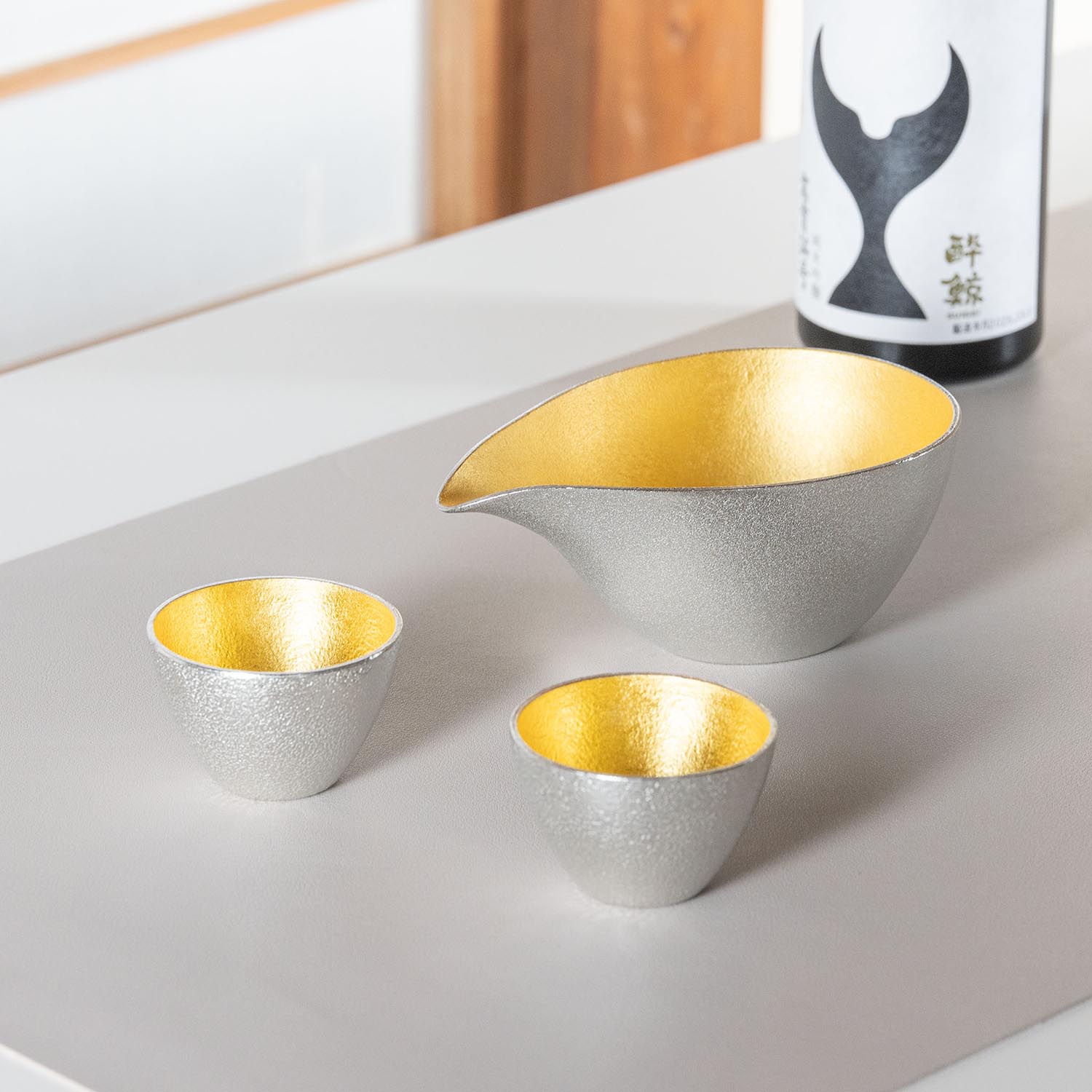 NOUSAKU premium tin sake set with serving carafe