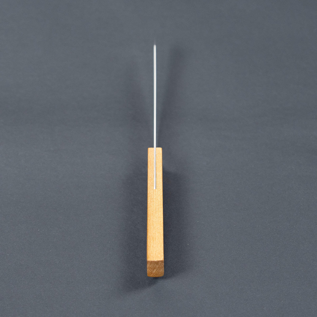 Spine view of the Shizuhamono Morinoki 120mm petty knife showing the blade and wooden handle