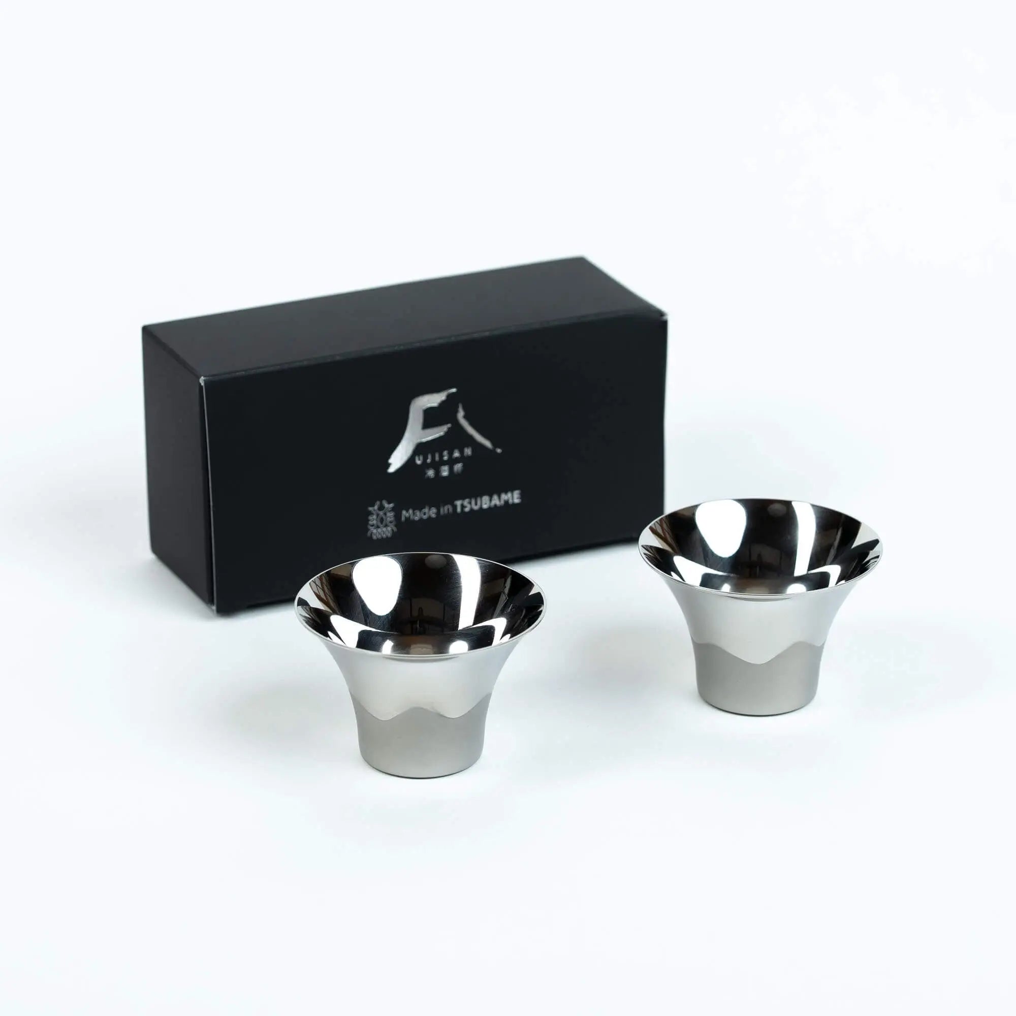 Japanese Fuji-design stainless steel sake cup set with gift box