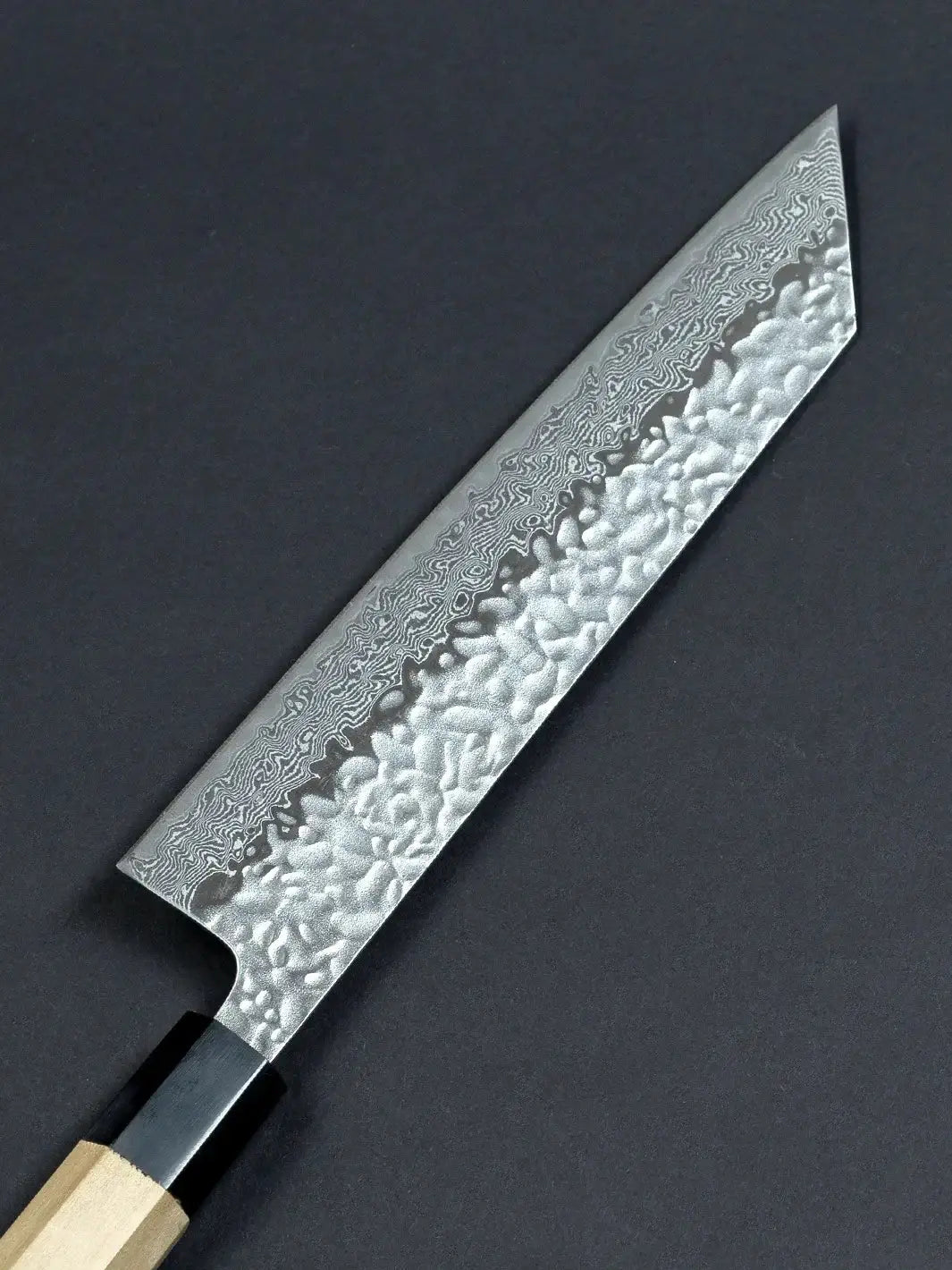 Back view of the Sukematsu AUS10 Tsuchime Gyuto knife’s blade