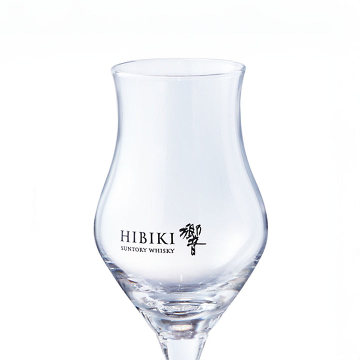 Side view of the Suntory Hibiki Tasting Glass - 105ml, showcasing the elegant stem and tulip shape.