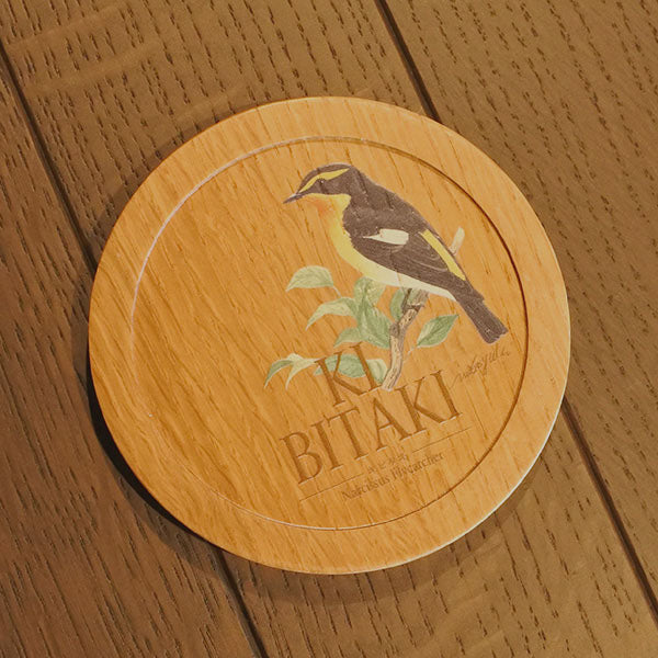 Suntory Whisky Barrel Oak Coaster – Narcissus Flycatcher Design