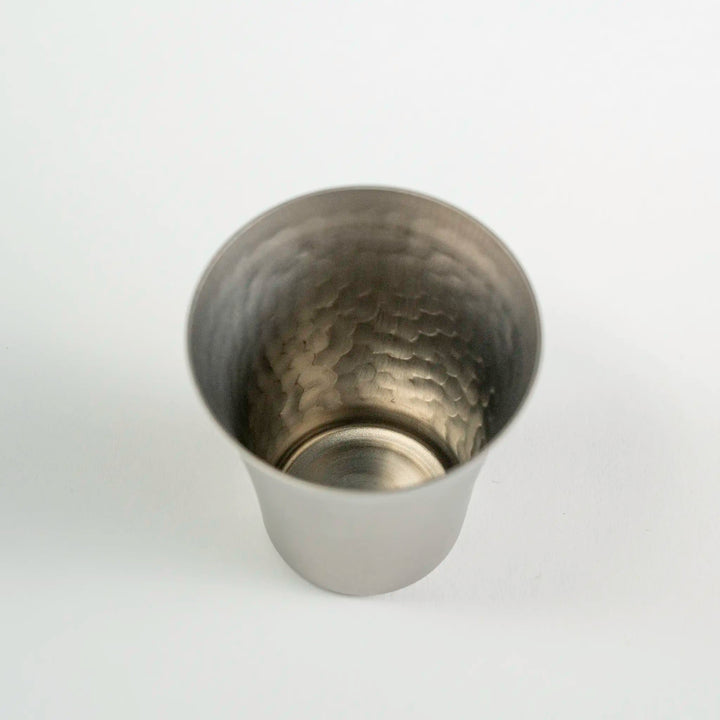 Inside view of the Titanium Cold Sake Cup, showcasing the smooth inner surface for a pure sake experience.