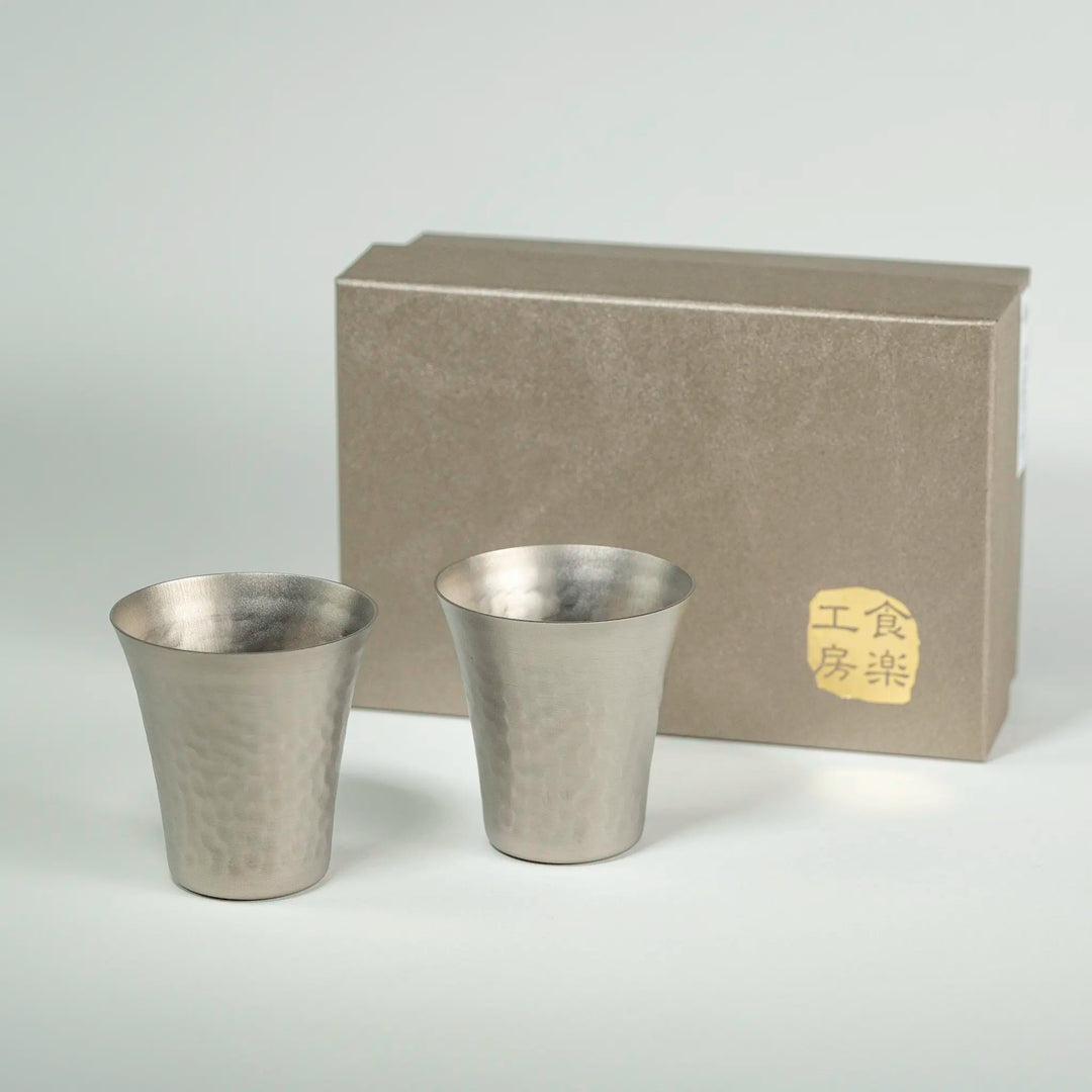 Front view of Titanium Cold Sake Cup Set - 65ml, 2pc showcasing elegant design