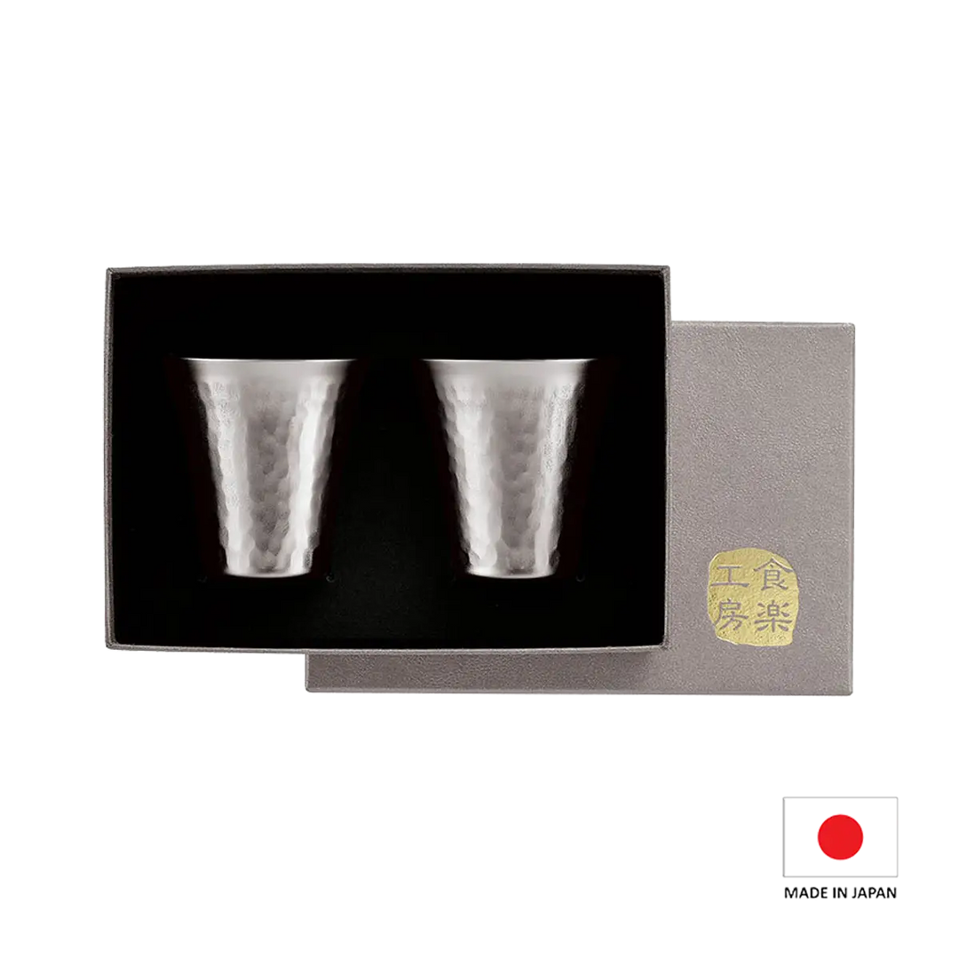 Inside view of Titanium Sake Cup set made in tsubame