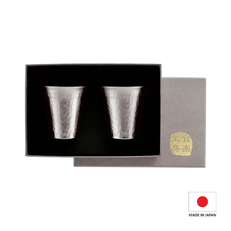 Inside view of Titanium Sake Cup set made in tsubame