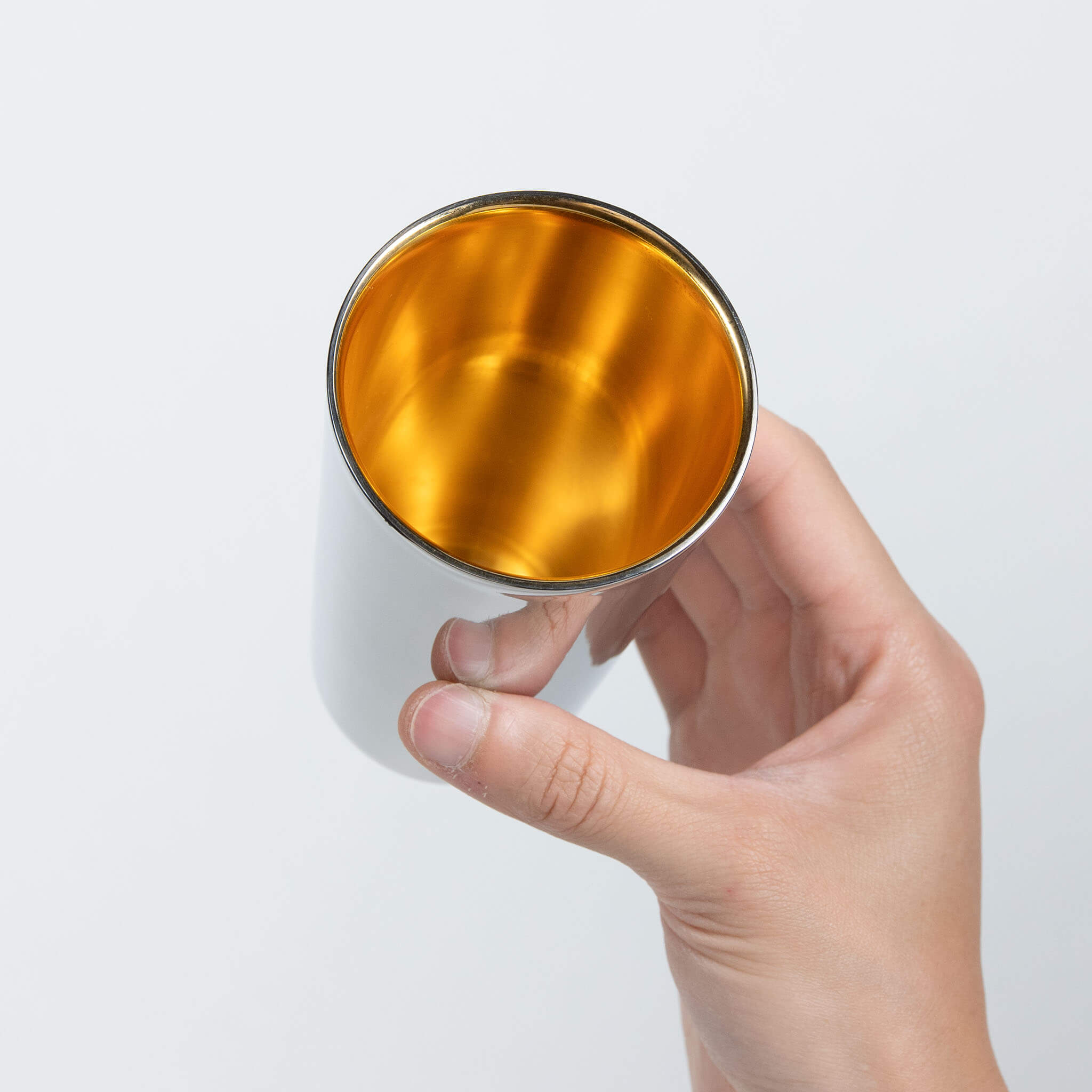 Top down view of the empty gold-lined interior showing the zero-odor antibacterial structure.